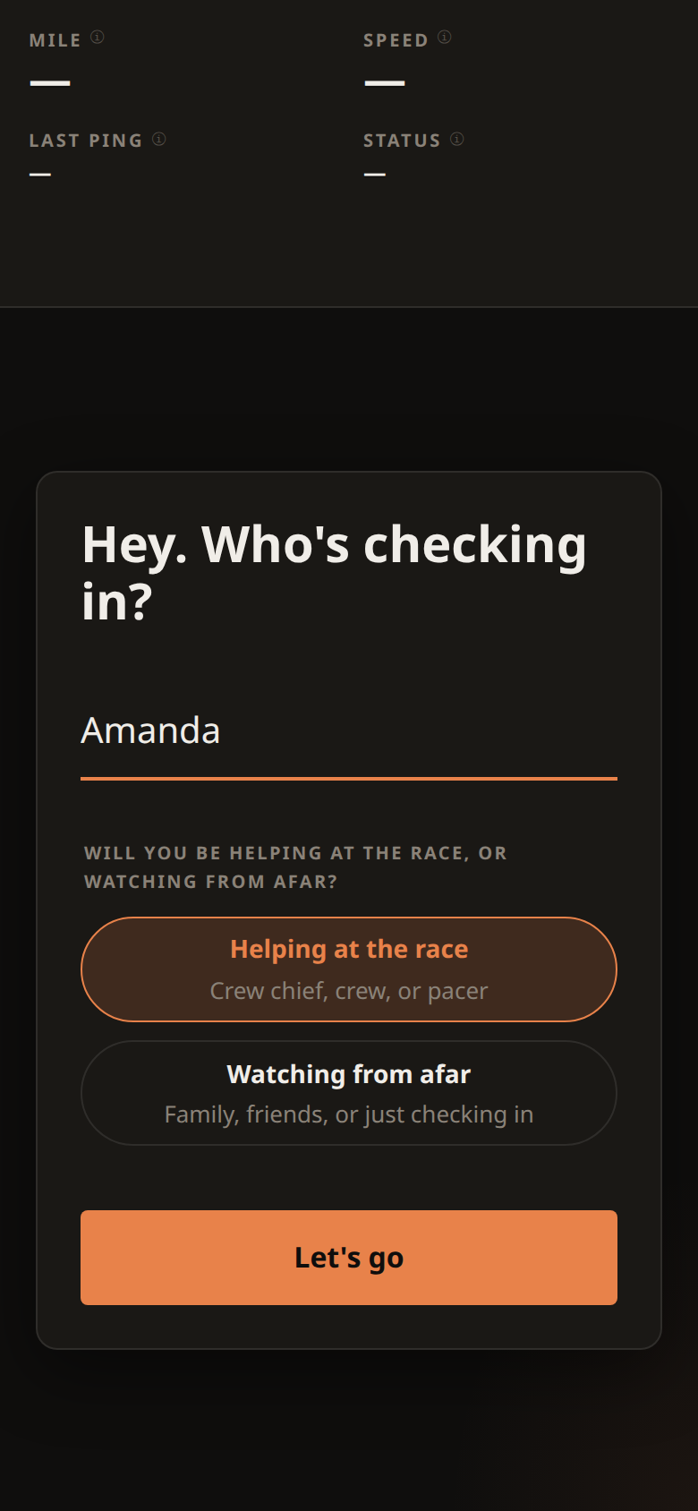 Ask Harvey check-in with crew role selected